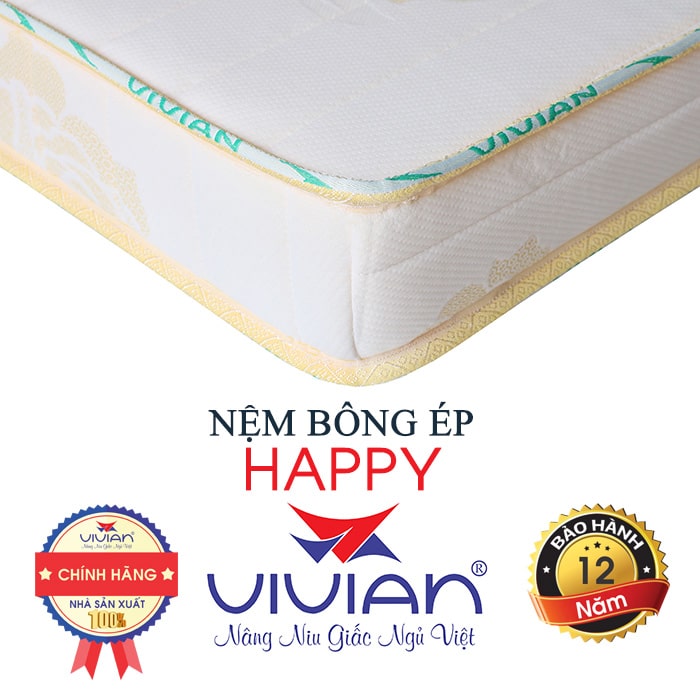Bán nệm bông ép happy thẳng chần vải Damask 003