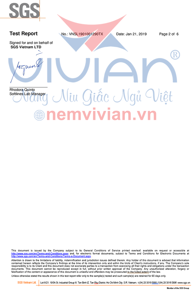 Kết quả kiểm định anh toàn sức khỏe nệm cao su thiên nhiên chống cháy trang 2