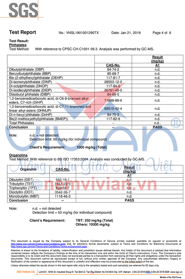 Kết quả kiểm định anh toàn sức khỏe nệm cao su thiên nhiên chống cháy trang 4