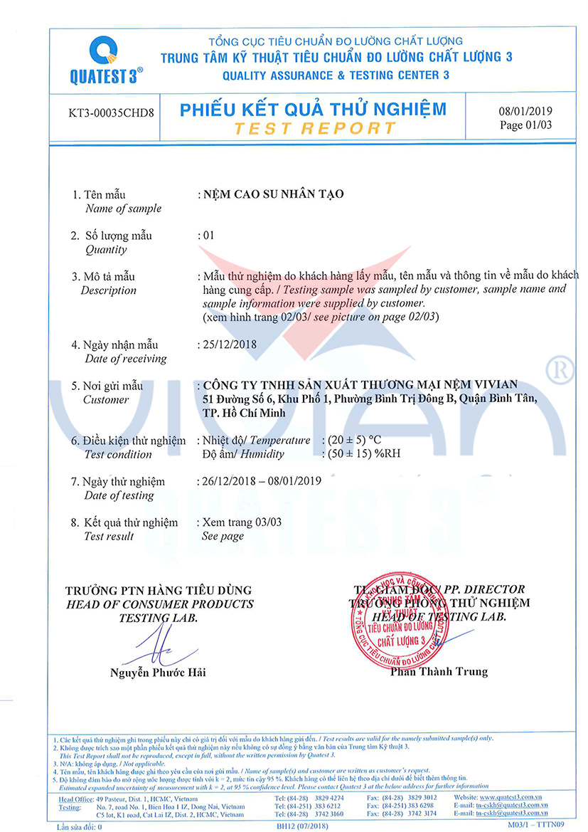 Bảng kiểm định chất lượng độ đàn hồi tại quatest 3 trang 1